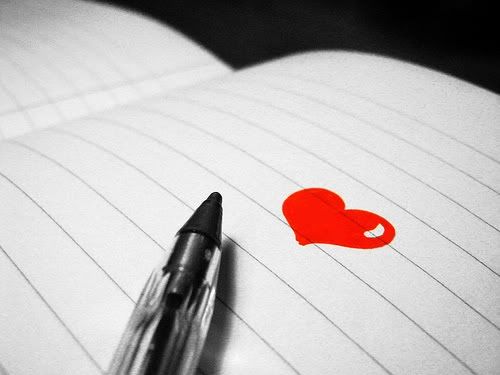 Heart,Notebook Paper,Pen,Red,Black and White,Color Splash